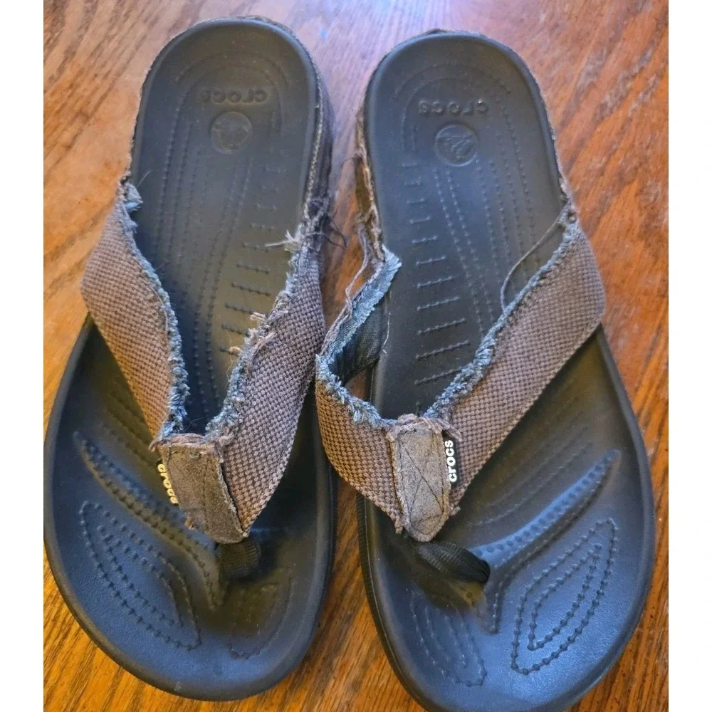 Crocs Sandals Santa Cruz Canvas‎ Flip Flops  Brown Mens Size 9 Womens 11